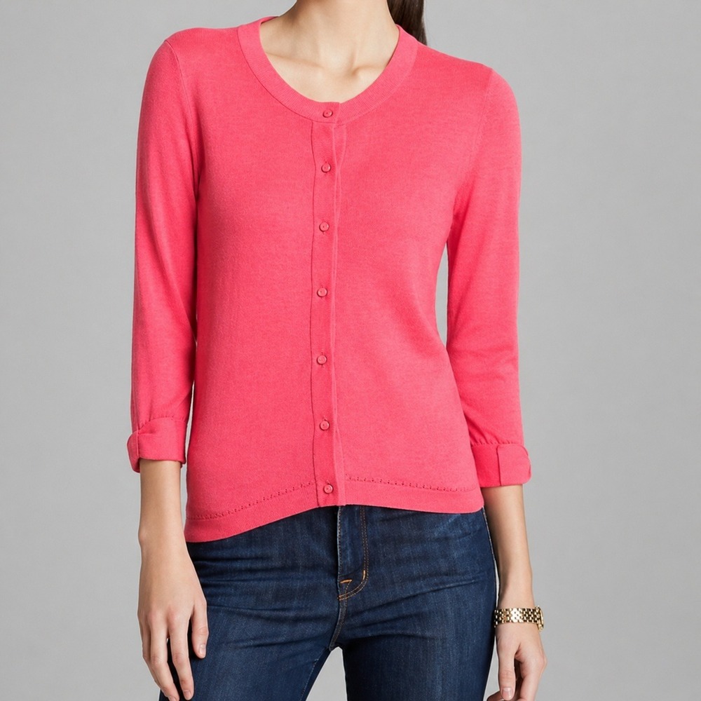 Kate Spade‎ Coral Somerset Bow Cardigan Silk Blend Sweater Size Small